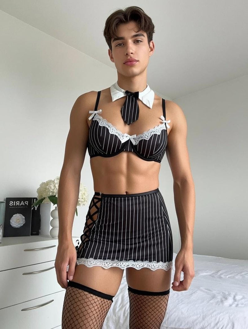 Men's Secretary Lingerie Set – Playful Office Style with Lace