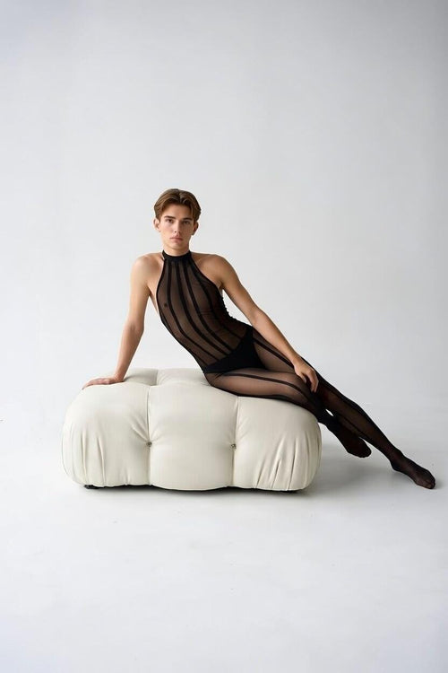 Bodystocking for Men and Femboys – Sheer Bodywear with High Neck, Slimming Lines – Gender Inclusive Lingerie – LGBTQ Friendly