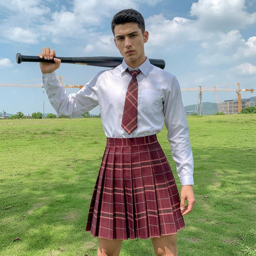 Femboy Plaid Skirt - Burgundy Tartan Skirt - LGBTQ Clothing - Kawaii Alt Fashion - Men Lingerie