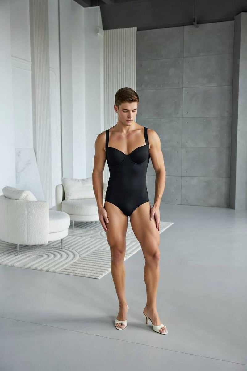 Shaping Bodysuit for Men and Femboys – Underwire, Padded Cups, Figure-Sculpting Body Shaper, Invisible Under Clothes, LGBT Fashion