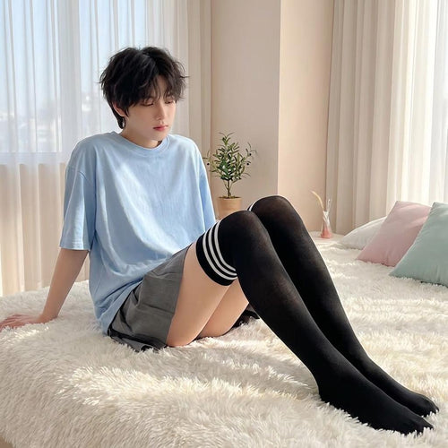 Femboy Socks - White and Black Long Socks - Cute Kawaii Legwear - Gender Neutral Stockings - Femboy Aesthetic - Stockings Streetwear