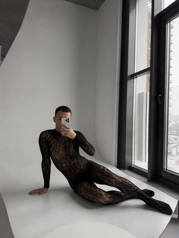 Bodystocking for Men, Femboy LGBT Lingerie, Animal Print Mesh Bodysuit, Gender Fluid Fashion One Size