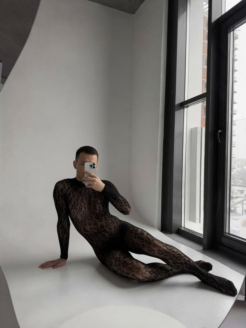 Bodystocking for Men, Femboy LGBT Lingerie, Animal Print Mesh Bodysuit, Gender Fluid Fashion One Size