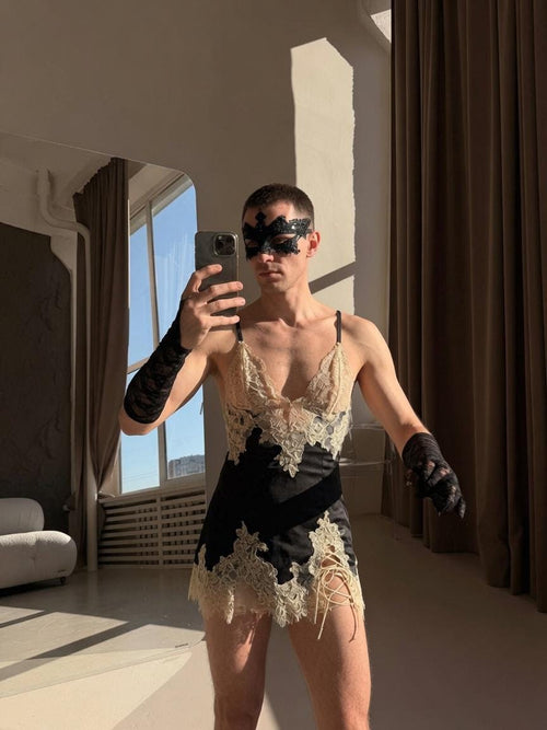 Femboy Lace Top, LGBT Clothing, Feminine Top for Men, Crossdresser Outfit, Lace Top with Briefs, Femboy Fashion, Gender Expression