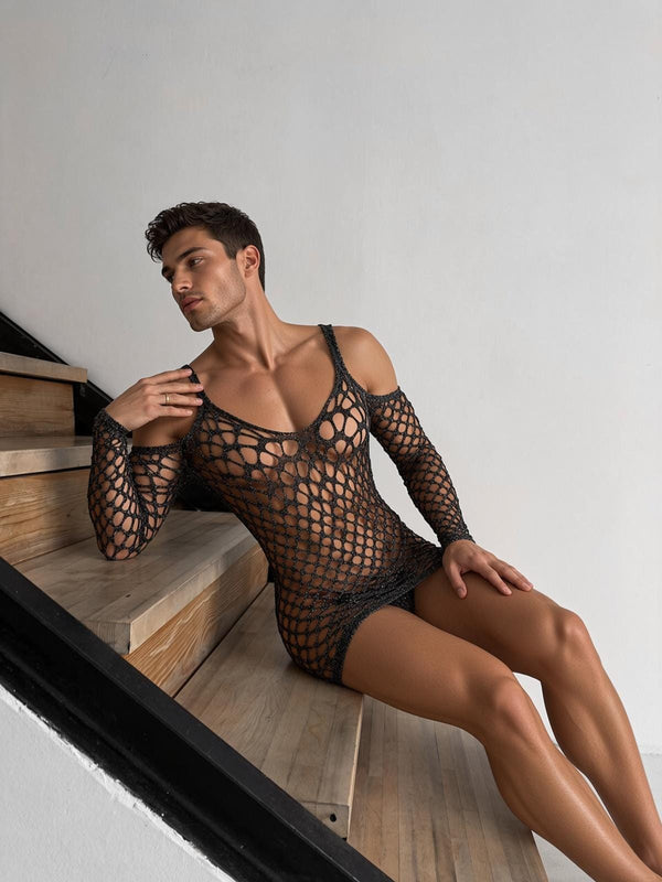 Sparkly Lurex Mesh Dress for Men, Shimmer Party Dress, Femboy Cosplay Lingerie, Gay LGBTQ Fashion Outfit