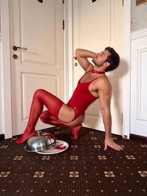 Bodysuit Choker Garter Belt Set for Men — Stockings Included, Femboy Lingerie, Gay LGBTQ Fashion