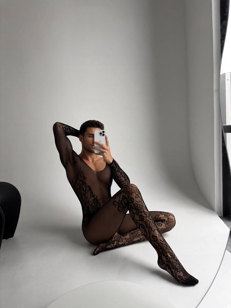 Lace Bodystocking for Men, Mesh Lace Bodysuit, Femboy Lingerie, Gay LGBTQ Fashion Cosplay Set