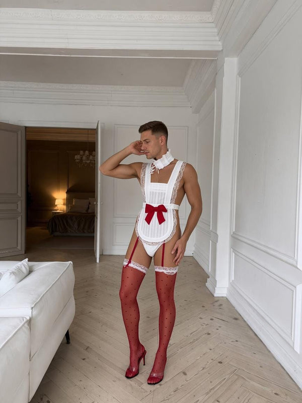 Femboy Lingerie Set, Men's French Maid Underwear, Lace Apron Costume, Femboy Lingerie Outfit, Maid Cosplay, Men's Roleplay Costume